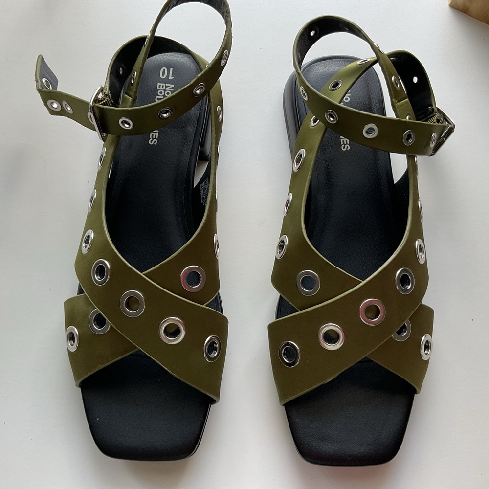No Boundaries Olive Green Grommet Cross-Strap Sandals